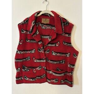 Vintage barn Fly Red Fleece Vest Canoe Print Size XL